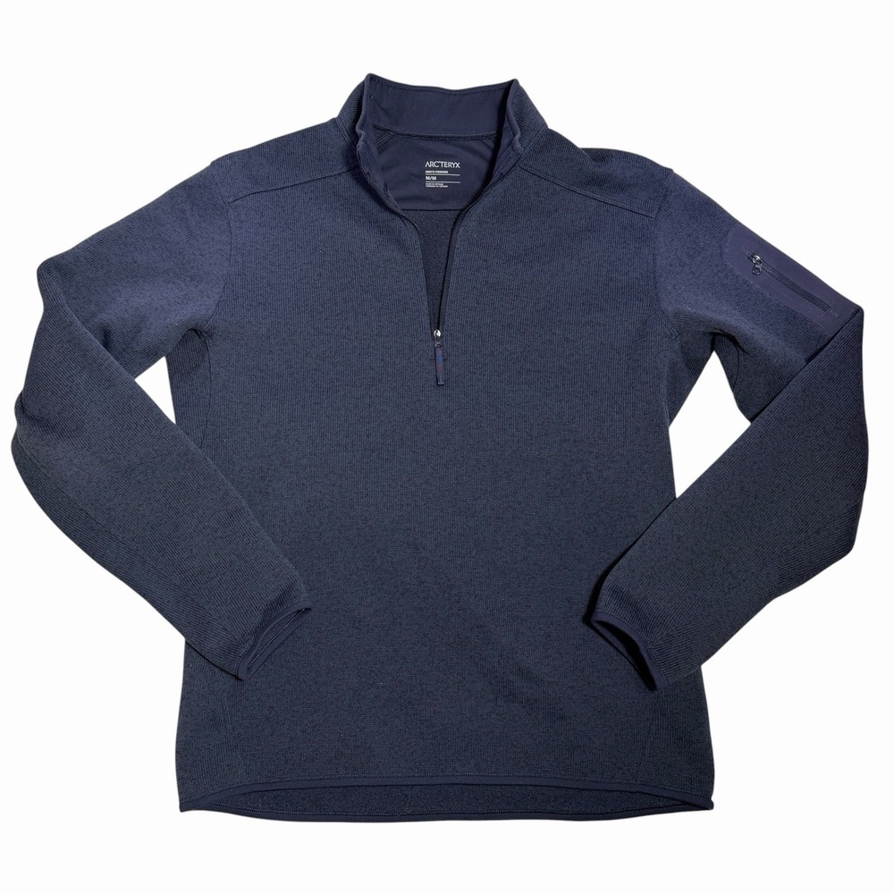 Arc'teryx Mens Medium Navy Blue 1/4 Zip Fleece Pullover Sweater Outdoor Hiking